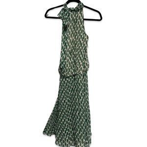 Elegant Green & White Leaf Print Maxi Dress by Tibi - Size 2